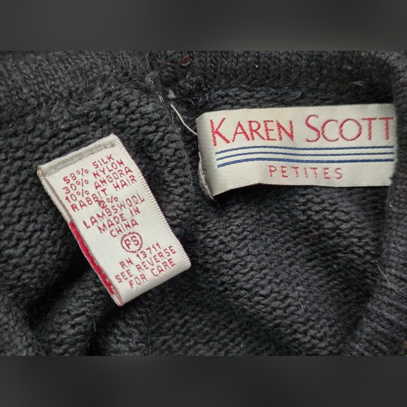 Vintage 80s black beaded sequin Xmas Christmas ornaments novelty sweater S - Picture 8 of 8